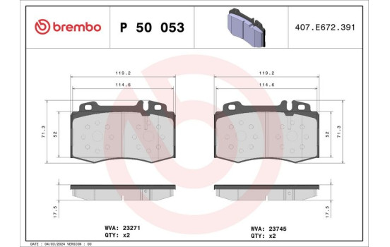 Brake Pad Set, disc brake P 50 053 Brembo, Image 2
