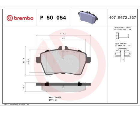 Brake Pad Set, disc brake P 50 054 Brembo, Image 3