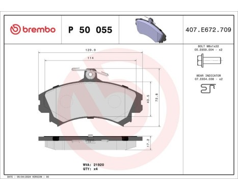 Brake Pad Set, disc brake P 50 055 Brembo, Image 3