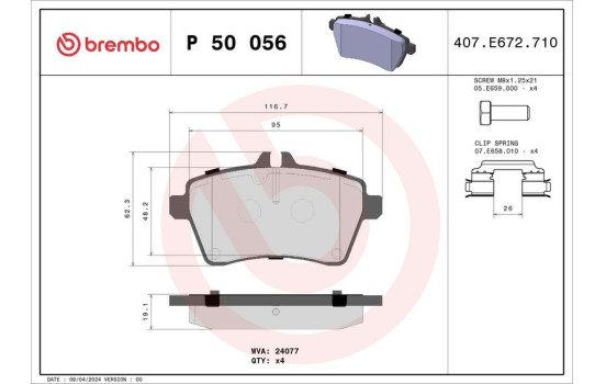 Brake Pad Set, disc brake P 50 056 Brembo, Image 2