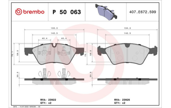 Brake Pad Set, disc brake P 50 063 Brembo, Image 2