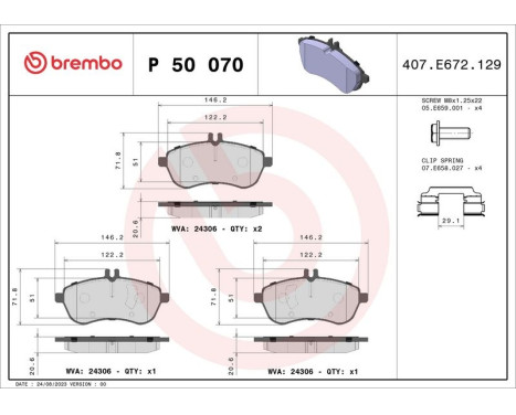 Brake pad set, disc brake P 50 070 Brembo, Image 2