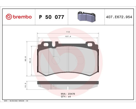 Brake Pad Set, disc brake P 50 077 Brembo, Image 3