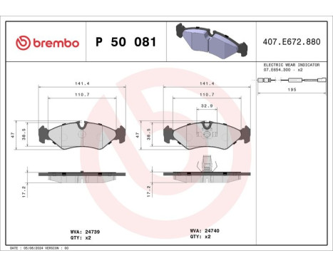 Brake Pad Set, disc brake P 50 081 Brembo, Image 3
