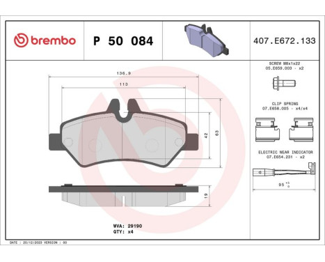 Brake Pad Set, disc brake P 50 084 Brembo, Image 3