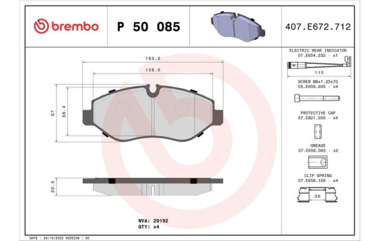 Brake Pad Set, disc brake P 50 085 Brembo, Image 2