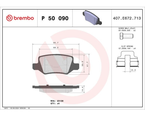 Brake Pad Set, disc brake P 50 090 Brembo, Image 3