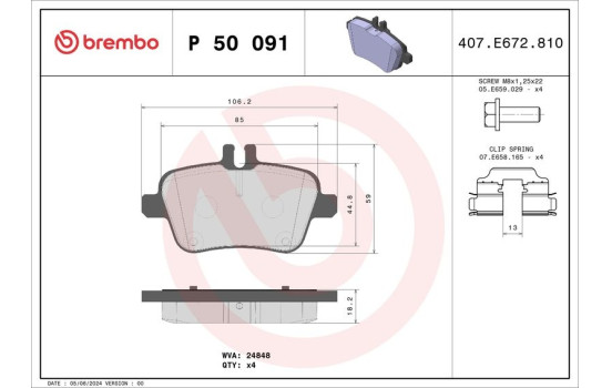 Brake Pad Set, disc brake P 50 091 Brembo, Image 2