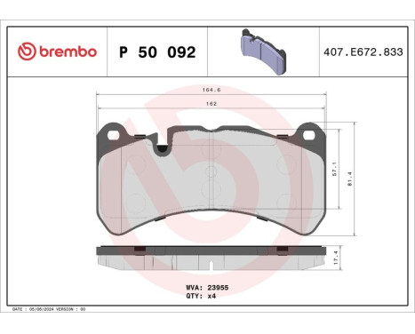 Brake Pad Set, disc brake P 50 092 Brembo, Image 3
