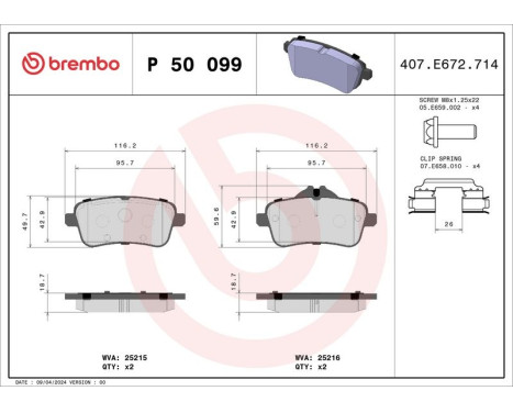 Brake Pad Set, disc brake P 50 099 Brembo, Image 3