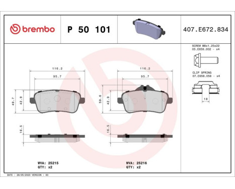 Brake Pad Set, disc brake P 50 101 Brembo, Image 3