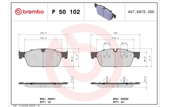 Brake Pad Set, disc brake P 50 102 Brembo, Image 2