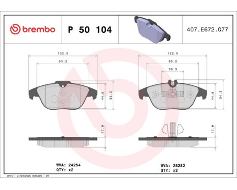 Brake Pad Set, disc brake P 50 104 Brembo, Image 3