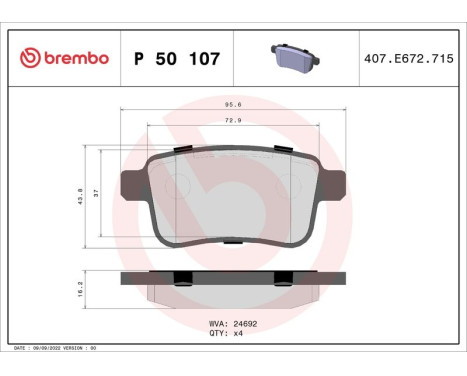 Brake Pad Set, disc brake P 50 107 Brembo, Image 3