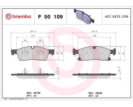 Brake Pad Set, disc brake P 50 109 Brembo, Image 3