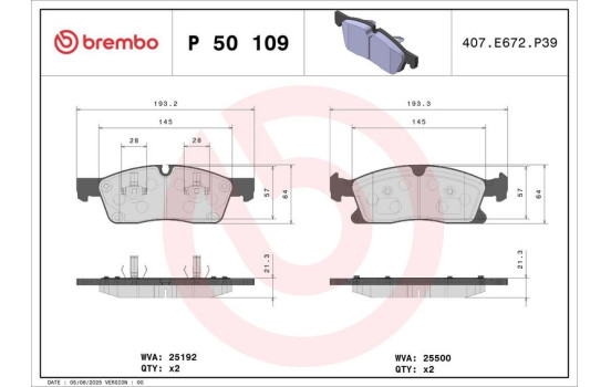 Brake Pad Set, disc brake P 50 109 Brembo, Image 2