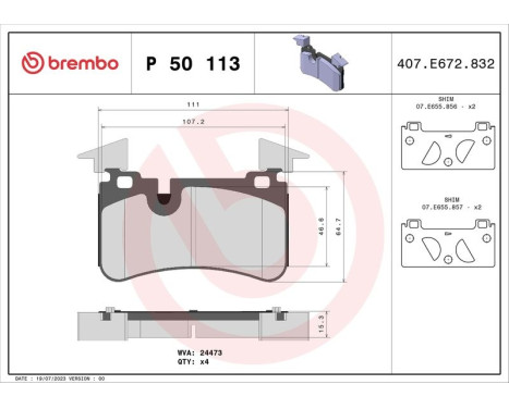 Brake Pad Set, disc brake P 50 113 Brembo, Image 3