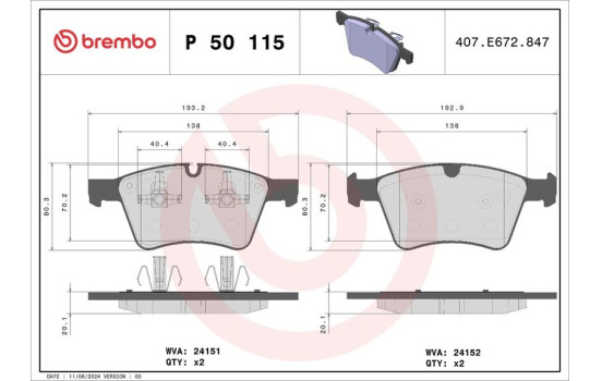 Brake Pad Set, disc brake P 50 115 Brembo, Image 2