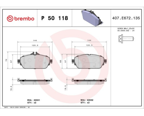 Brake Pad Set, disc brake P 50 118 Brembo, Image 3