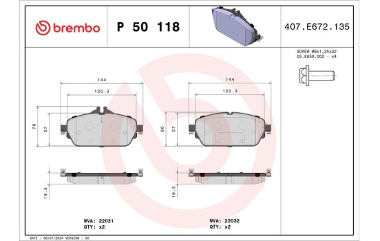 Brake Pad Set, disc brake P 50 118 Brembo, Image 2