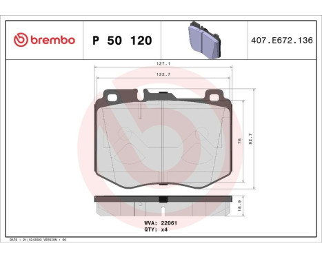 Brake Pad Set, disc brake P 50 120 Brembo, Image 3