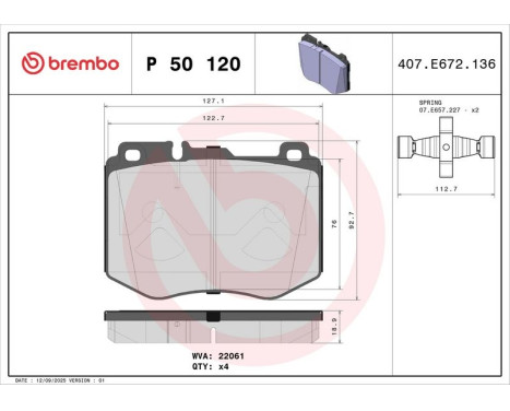 Brake Pad Set, disc brake P 50 120 Brembo, Image 3
