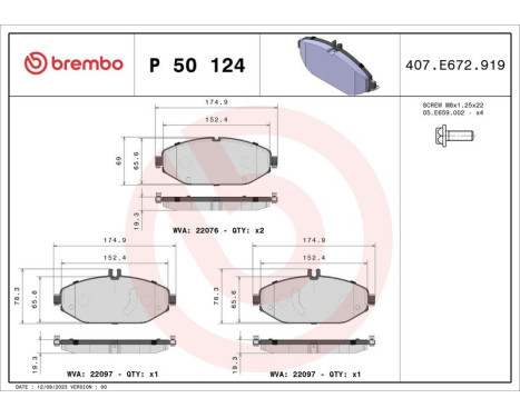 Brake Pad Set, disc brake P 50 124 Brembo, Image 3