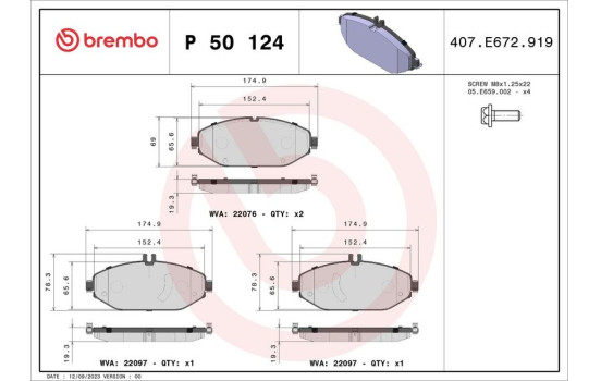 Brake Pad Set, disc brake P 50 124 Brembo, Image 2