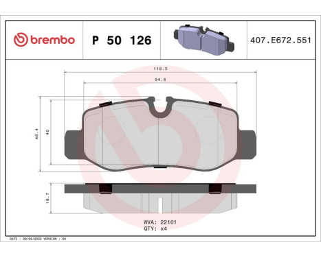 Brake Pad Set, disc brake P 50 126 Brembo, Image 3