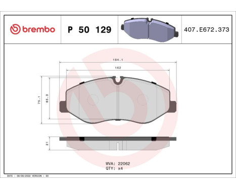 Brake Pad Set, disc brake P 50 129 Brembo, Image 3