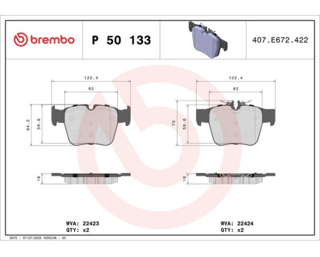 Brake Pad Set, disc brake P 50 133 Brembo, Image 2