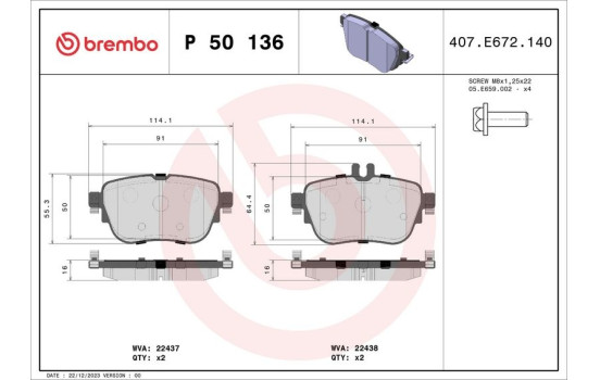 Brake Pad Set, disc brake P 50 136 Brembo