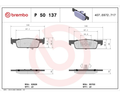 Brake Pad Set, disc brake P 50 137 Brembo, Image 2