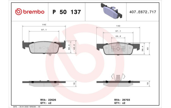 Brake Pad Set, disc brake P 50 137 Brembo