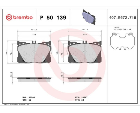 Brake Pad Set, disc brake P 50 139 Brembo, Image 2