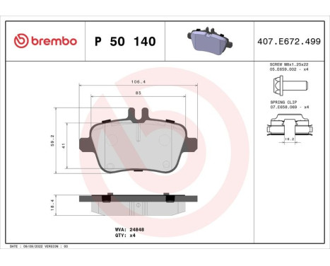 Brake Pad Set, disc brake P 50 140 Brembo, Image 3