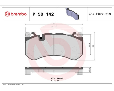 Brake Pad Set, disc brake P 50 142 Brembo, Image 2