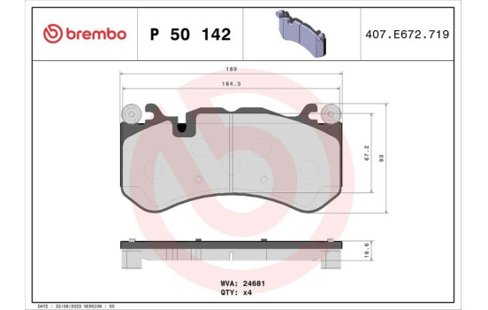 Brake Pad Set, disc brake P 50 142 Brembo