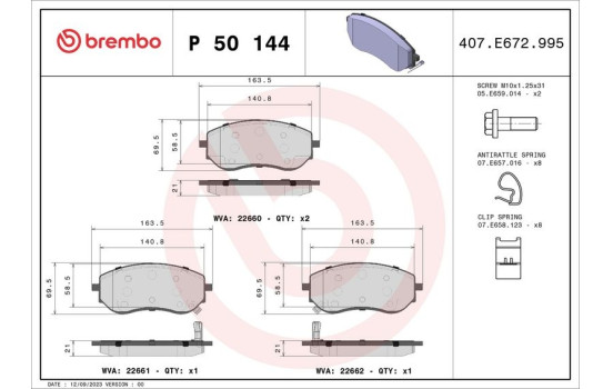 Brake Pad Set, disc brake P 50 144 Brembo