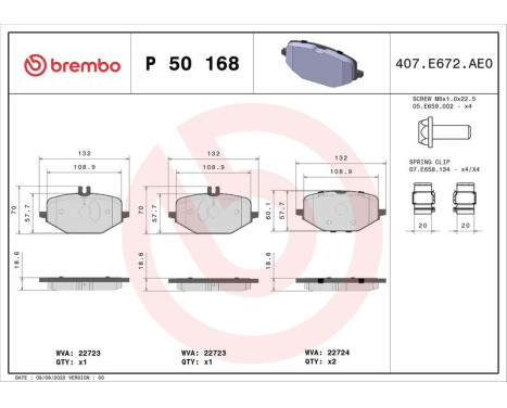 Brake pad set, disc brake P 50 168 Brembo, Image 2