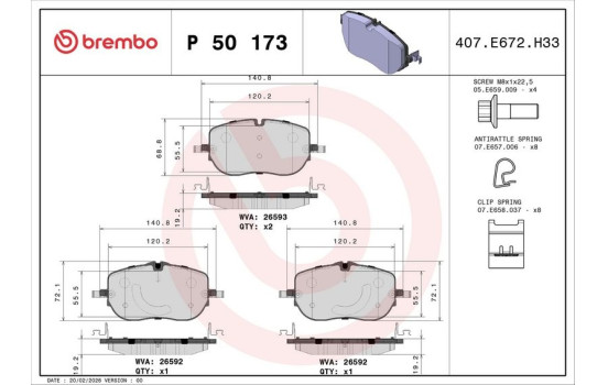 Brake pad set, disc brake P 50 173 Brembo, Image 4