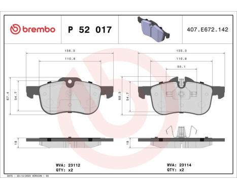 Brake Pad Set, disc brake P 52 017 Brembo, Image 3