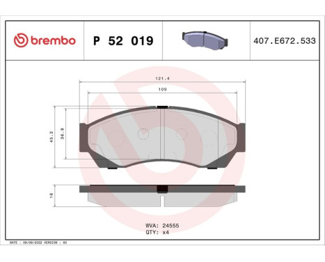 Brake Pad Set, disc brake P 52 019 Brembo, Image 3