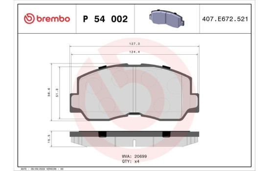 Brake Pad Set, disc brake P 54 002 Brembo, Image 2