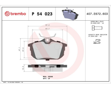 Brake Pad Set, disc brake P 54 023 Brembo, Image 3