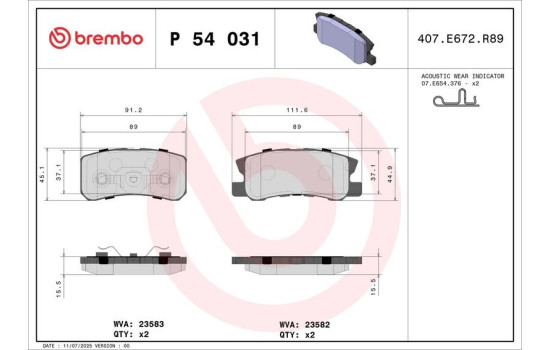 Brake Pad Set, disc brake P 54 031 Brembo, Image 3