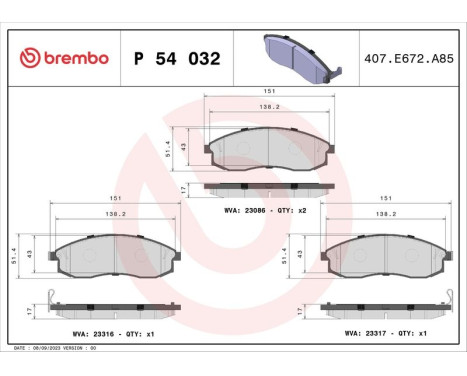 Brake Pad Set, disc brake P 54 032 Brembo, Image 3