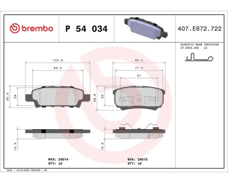 Brake Pad Set, disc brake P 54 034 Brembo, Image 3