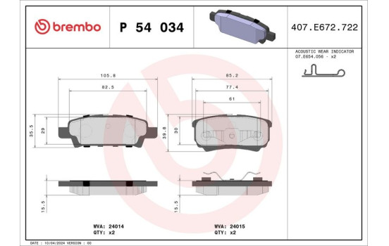 Brake Pad Set, disc brake P 54 034 Brembo, Image 2