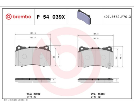 Brake pad set, disc brake P 54 039X Brembo, Image 4